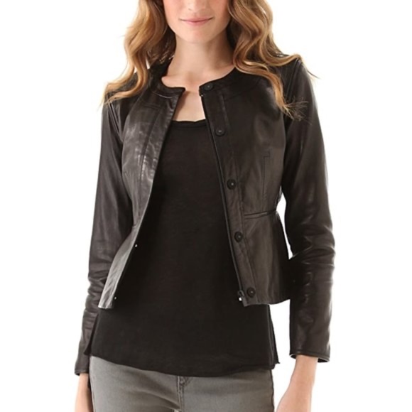 NWT Diane von Furstenberg Maya Black Leather Jacket size 2 - Picture 2 of 12